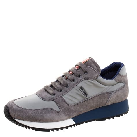 prada grey suede trainers|Prada shoes.